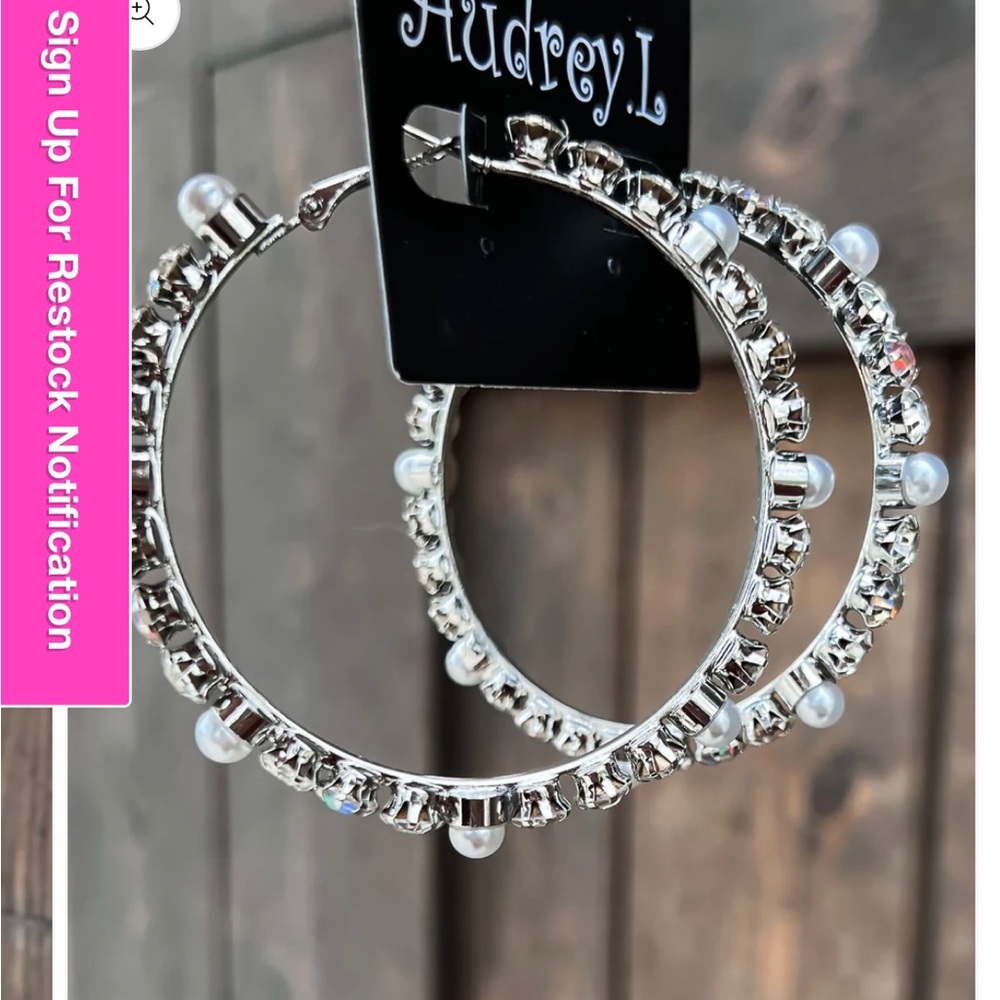 3 Inch pearl & diamond hoops - Picture 2 of 13